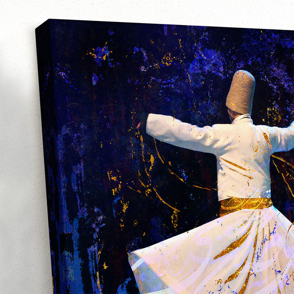 Whirling Dervishes Canvas Print - Sufi Dance Wall Art with Persian Calligraphy