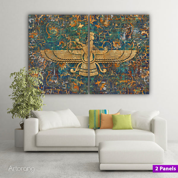 Faravahar Symbol Persian Carpet Canvas Print Wall Art - Zoroastrian Decor