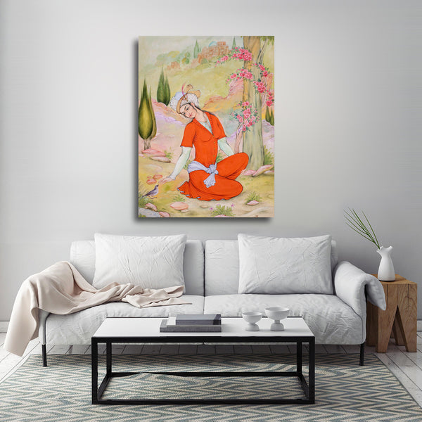 Girl in garden Persian miniature painting print painted by feet | Persian painting | Persian gift | Persian painting | Persian miniature - Artorang