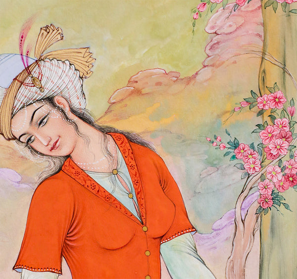 Girl in garden Persian miniature painting print painted by feet | Persian painting | Persian gift | Persian painting | Persian miniature - Artorang