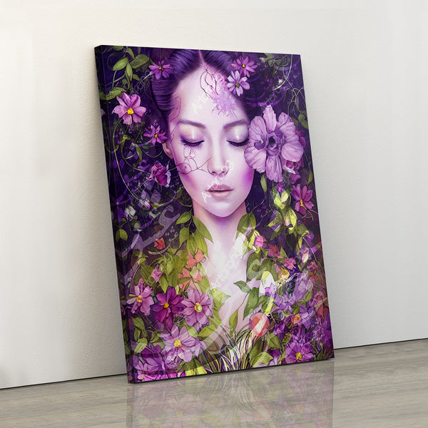 Persian Girl and Flowers Farsi Calligraphy Wall Art Canvas Print