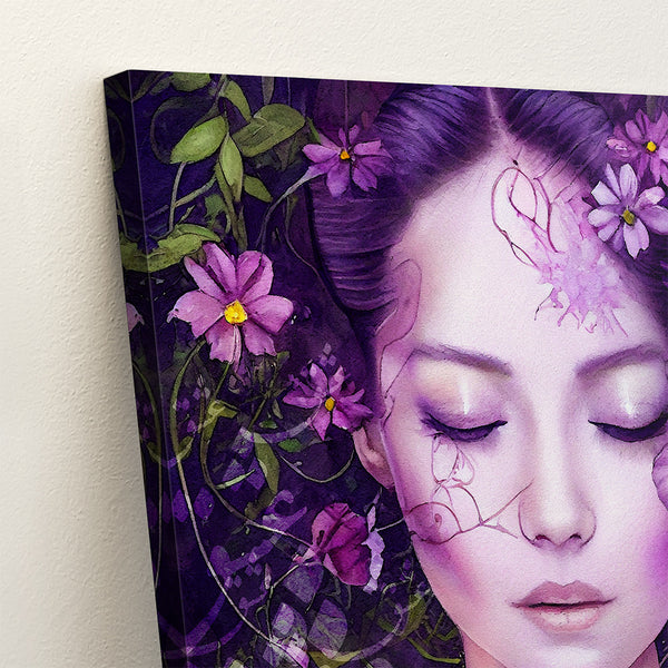 Persian Girl and Flowers Farsi Calligraphy Wall Art Canvas Print