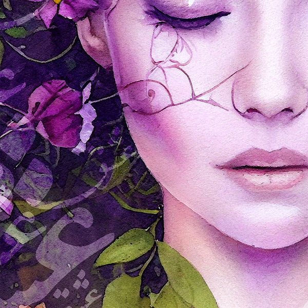 Persian Girl and Flowers Farsi Calligraphy Wall Art Canvas Print