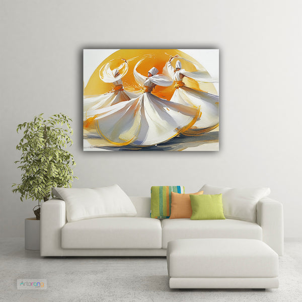 Whirling Dervish Abstract Painting Canvas Print - Sufi Dance Wall Art