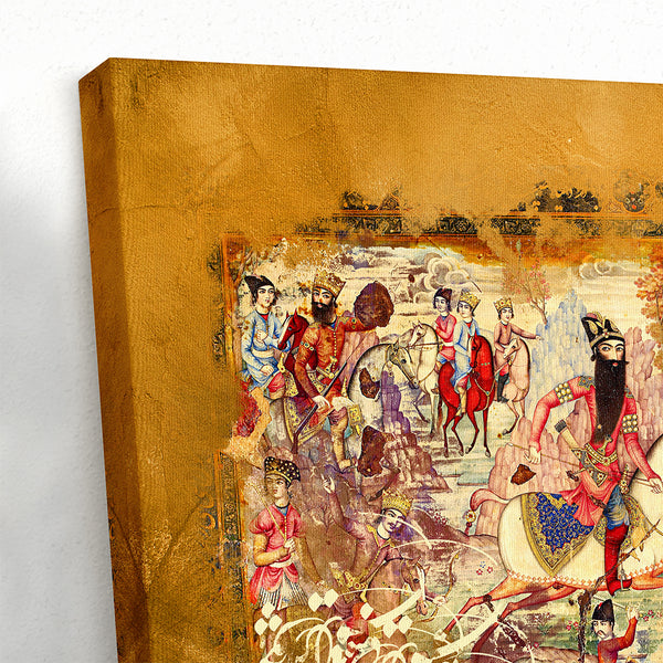 Fath-Ali Shah Qajar Miniature Canvas Art with Persian Calligraphy Gift