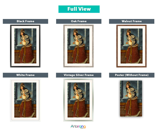 Persian Miniature of Qajar Woman with Zarb Drum - Framed Art Print
