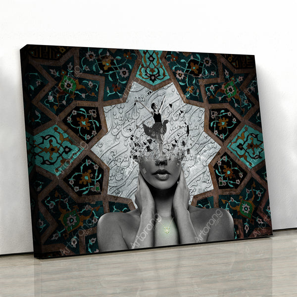 I would bend down with my soul canvas print wall art | Persian girl | Persian pattern | Persian art | Persian art | Arabic art | Persian artwork - Artorang