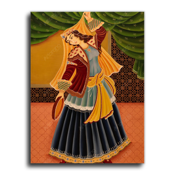 Persian girl playing the tambourine, Persia, Qajar dynasty wall art - Artorang