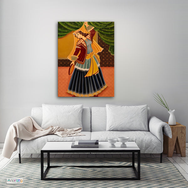 Persian girl playing the tambourine, Persia, Qajar dynasty wall art - Artorang