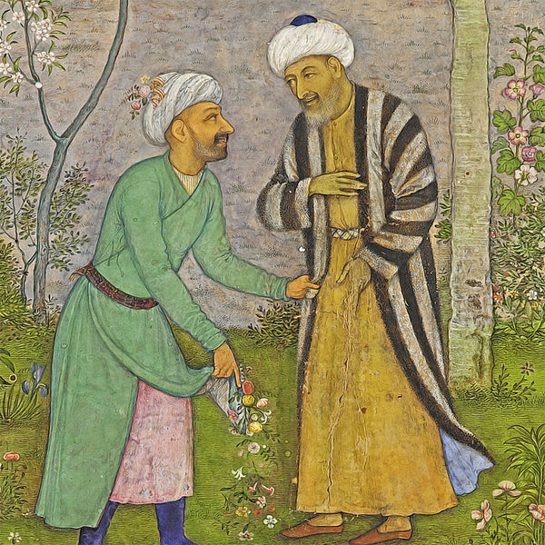 Persian Miniature of Saadi in Flower Garden from Golestan Manuscript with Frame