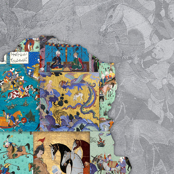 Persian Shahnameh Miniatures Canvas Print Wall Art on Map