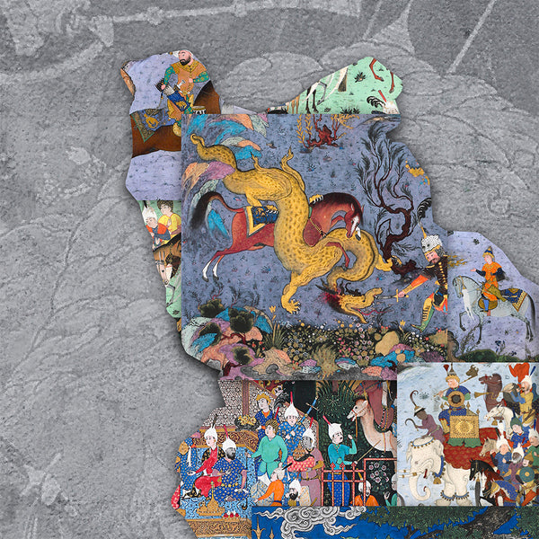 Persian Shahnameh Miniatures Canvas Print Wall Art on Map