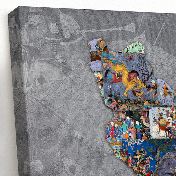 Persian Shahnameh Miniatures Canvas Print Wall Art on Map