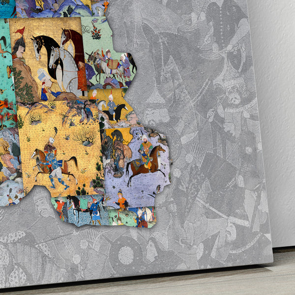 Persian Shahnameh Miniatures Canvas Print Wall Art on Map
