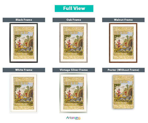 Bahram Gur and Dragon Persian Miniature Painting with Frame