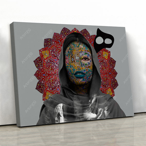 Girl and Persian tile face, rectangle version | Middle Eastern Contemporary art | Persian art | Arabic art | Islamic art | Persian Gift - Artorang