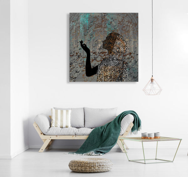 A prayer for love | Girl with Persian Pattern | Persian Wall Art Canvas Art | Persian Home Decor | Persian Art | Arabic calligraphy | Middle Eastern art - Artorang