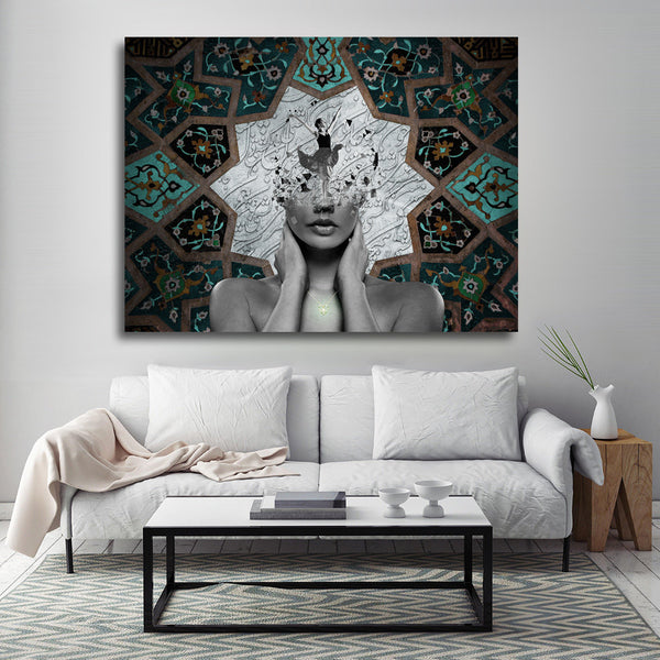 I would bend down with my soul canvas print wall art | Persian girl | Persian pattern | Persian art | Persian art | Arabic art | Persian artwork - Artorang