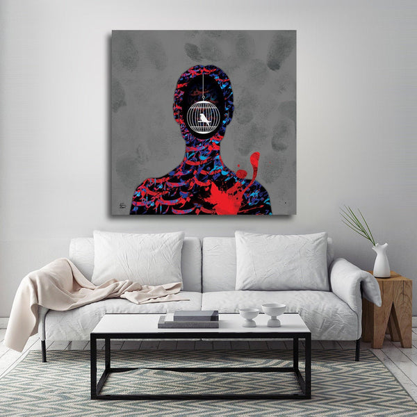 The birdcage in my head canvas print wall art | Girl with Persian Pattern | Persian Wall Art | Persian Home Decor | Persian Art | Arabic art - Artorang