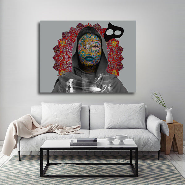 Girl and Persian tile face, rectangle version | Middle Eastern Contemporary art | Persian art | Arabic art | Islamic art | Persian Gift - Artorang