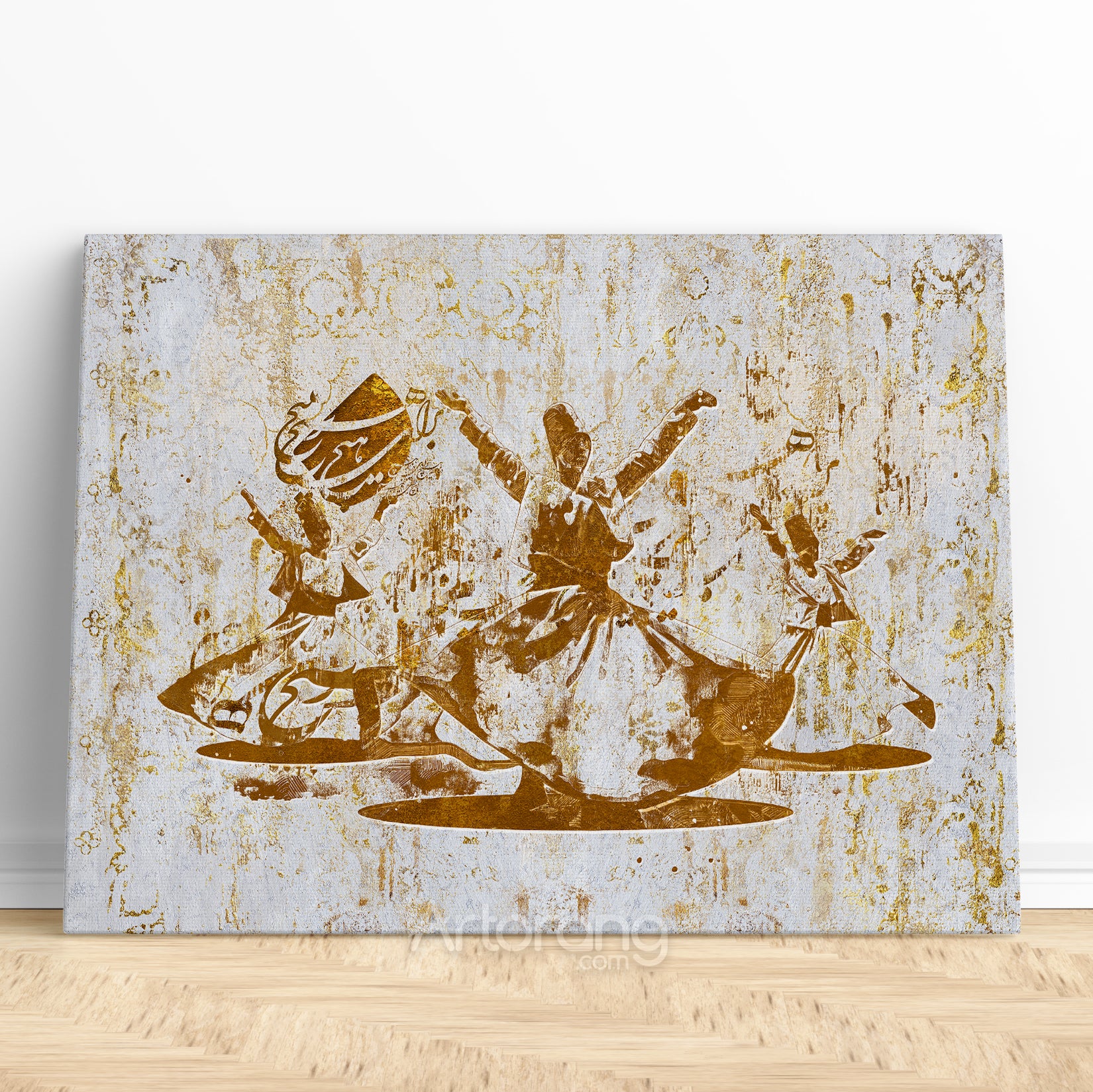 Whirling dervishes with Rumi quote canvas print wall art, Sufi dance, Turkish art, Rumi Poetry Large Wall Art