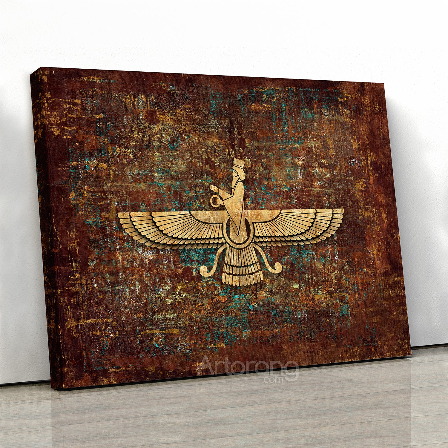 Faravahar symbol multi-panel canvas print, Ancient Zoroastrian Persian Wall Art, Persian Home Decor, Persian painting, Persian gift