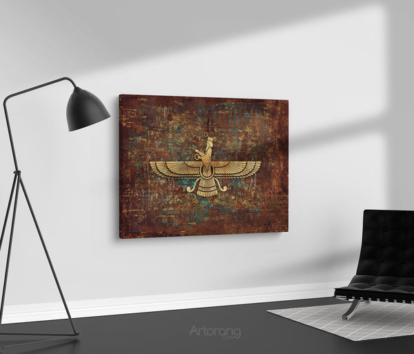 Faravahar symbol multi-panel canvas print, Ancient Zoroastrian Persian Wall Art, Persian Home Decor, Persian painting, Persian gift