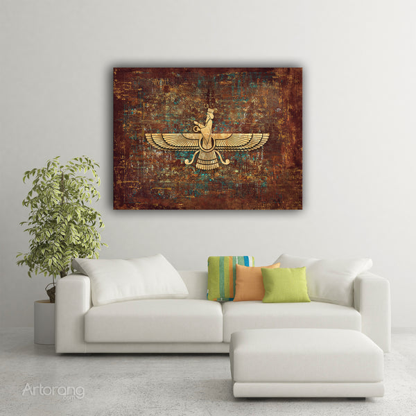 Faravahar symbol multi-panel canvas print, Ancient Zoroastrian Persian Wall Art, Persian Home Decor, Persian painting, Persian gift