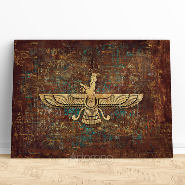 Faravahar symbol multi-panel canvas print, Ancient Zoroastrian Persian Wall Art, Persian Home Decor, Persian painting, Persian gift