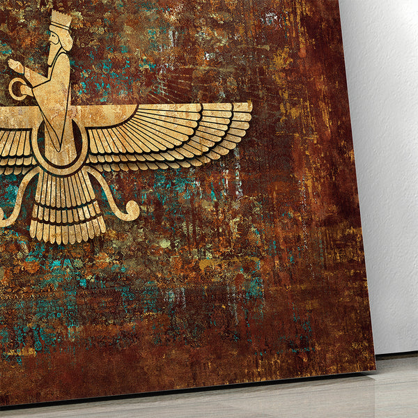 Faravahar symbol multi-panel canvas print, Ancient Zoroastrian Persian Wall Art, Persian Home Decor, Persian painting, Persian gift