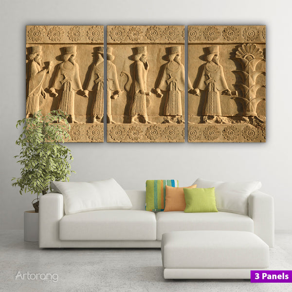 Relief at Apadana Palace multi panel canvas print wall art, Persepolis architectures, Takht-e Jamshid, Extra large Persian canvas wall art