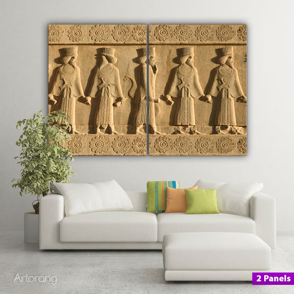 Relief at Apadana Palace multi panel canvas print wall art, Persepolis architectures, Takht-e Jamshid, Extra large Persian canvas wall art