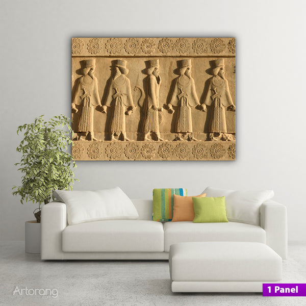 Relief at Apadana Palace multi panel canvas print wall art, Persepolis architectures, Takht-e Jamshid, Extra large Persian canvas wall art