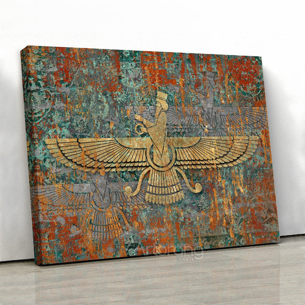 Faravahar Symbol Multi-Panel Canvas Art on Persian Carpet - Home Decor Gift