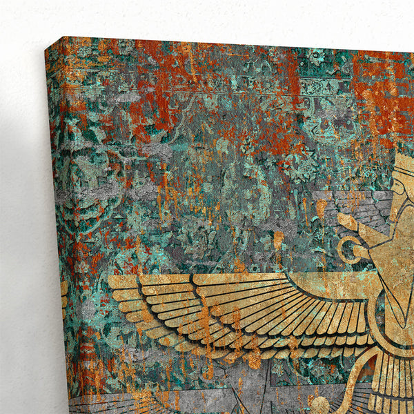 Faravahar Symbol Multi-Panel Canvas Art on Persian Carpet - Home Decor Gift