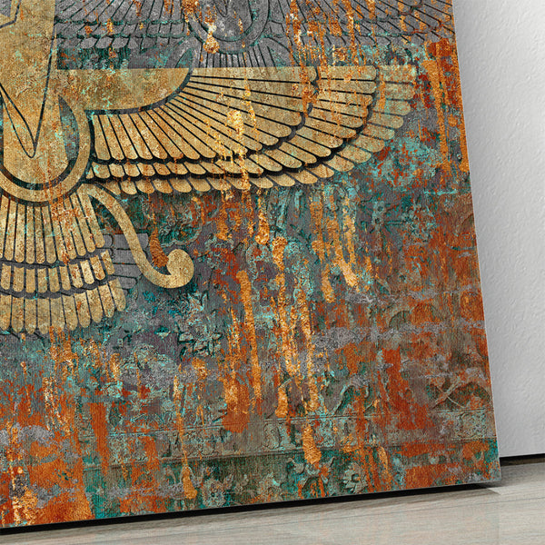 Faravahar Symbol Multi-Panel Canvas Art on Persian Carpet - Home Decor Gift