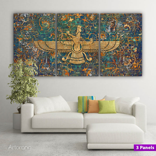 Faravahar Symbol Persian Carpet Canvas Print Wall Art - Zoroastrian Decor