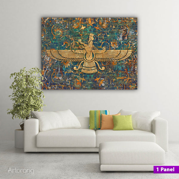 Faravahar Symbol Persian Carpet Canvas Print Wall Art - Zoroastrian Decor