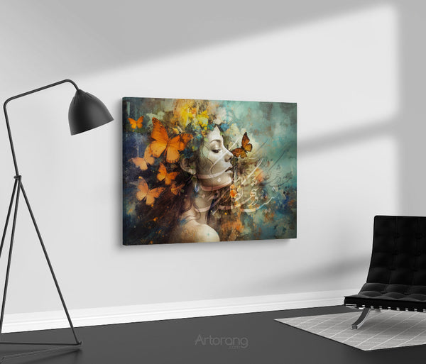 Hafez Persian Calligraphy Canvas Art - Woman with Butterflies Decor