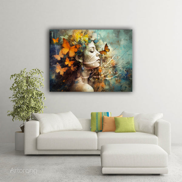 Hafez Persian Calligraphy Canvas Art - Woman with Butterflies Decor