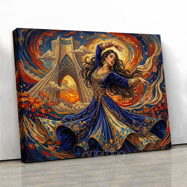 Persian Dance in Front of Tehran Azadi Tower Canvas Print - Vibrant Wall Art