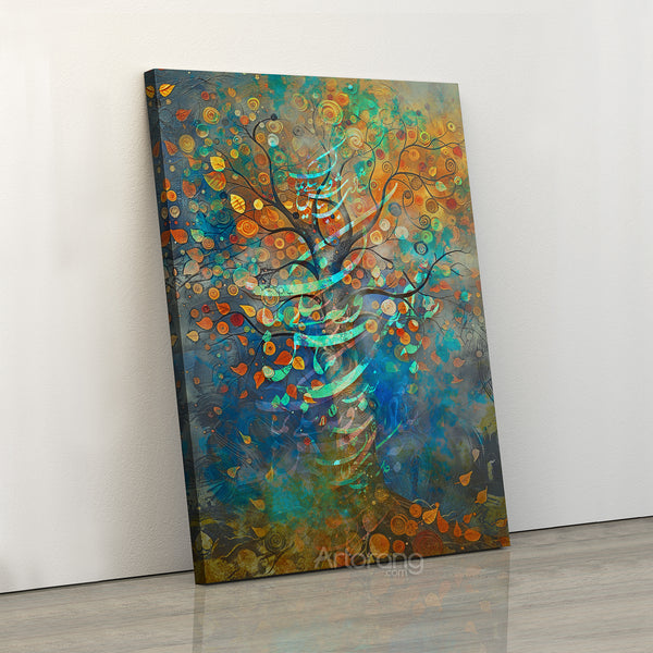 Roots of Goodness, Ferdowsi Quote from Shahnameh, Colorful Abstract Tree Wall Art with Persian Calligraphy, Persian Poem Canvas Print