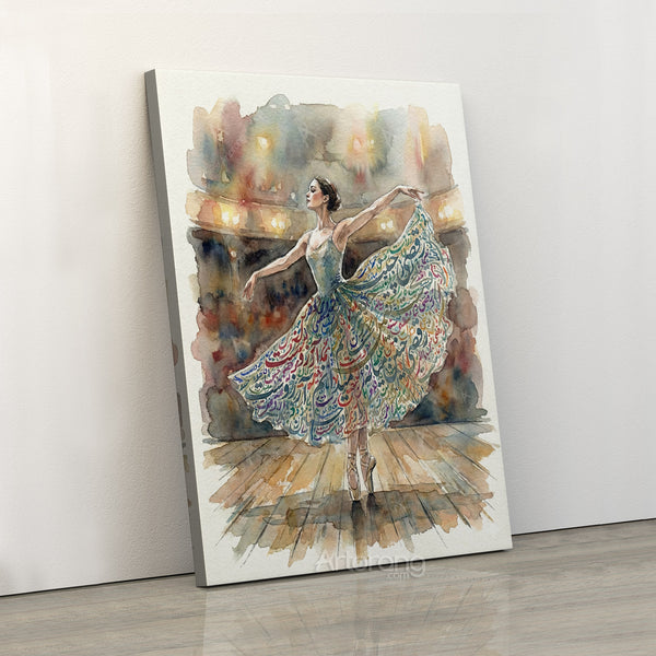 Dancing Persian Girl in Colorful Skirt with Rumi Poem Canvas Print Wall Art