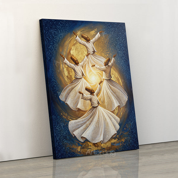 Sufi Whirling Persian Wall Art Canvas Print - Farsi Poetry Inspired Decor