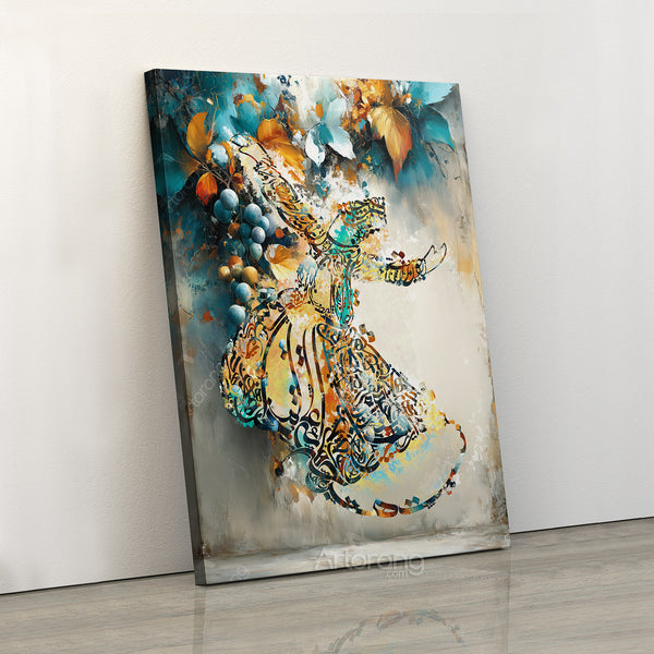 Sufi Whirling Dervish Persian Calligraphy Wall Art Canvas Print
