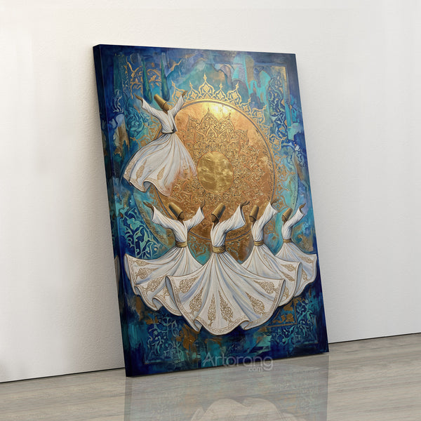 Sufi Whirling Persian Wall Art Canvas Print - Farsi Poetry Inspired Decor