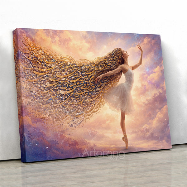 Persian Calligraphy-Inspired Wall Art of a Dancing Girl with Flowing Hair