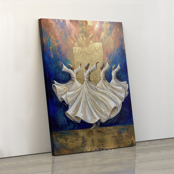 Sufi Whirling Persian Wall Art Canvas Print with Farsi Poetry