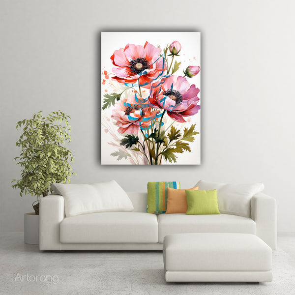 Romantic floral canvas art with Rumi verse
