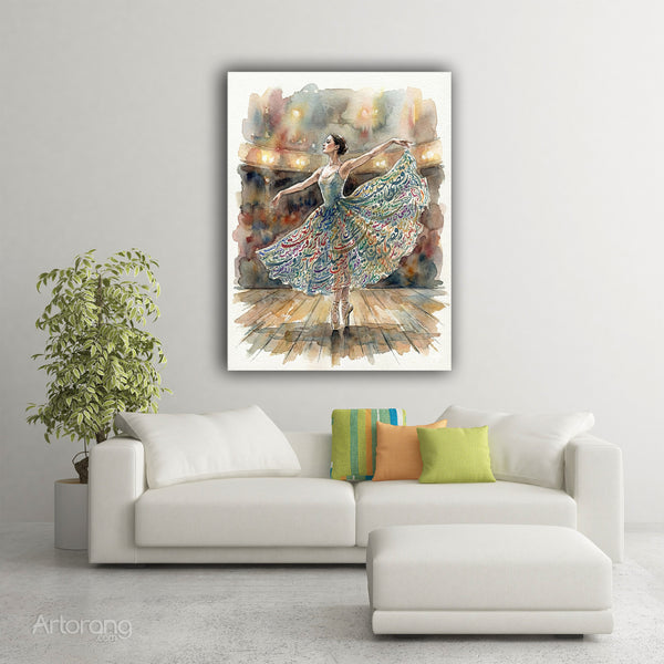 Dancing Persian Girl in Colorful Skirt with Rumi Poem Canvas Print Wall Art